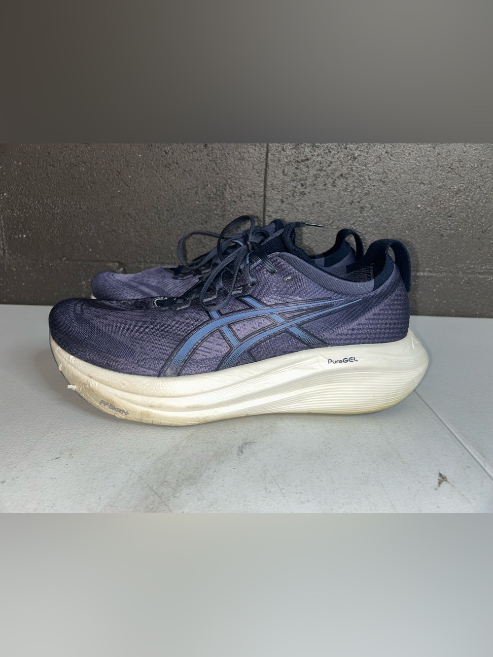 Asics Gel-Nimbus 27 Size 12 Navy Blue Running Shoes 1011B958 PureGEL FF Blast+